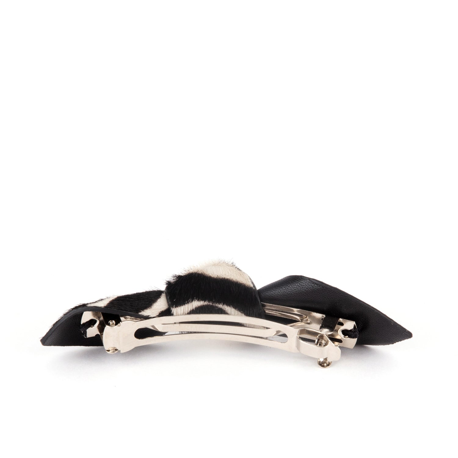 Charlotte Leather Knot Hair Barrette, Zebra Print Zebra