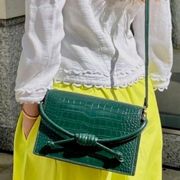Midi Chelsea Green Clutch Bag, Embossed Green Croc